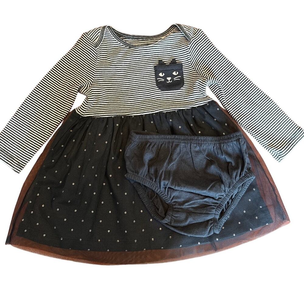 Carter's Black Cat Long Sleeve Baby Dress 6-9M